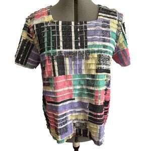 Alfred Dunner Petite Square Neck Multicolored Layered Short Sleeve Top PS